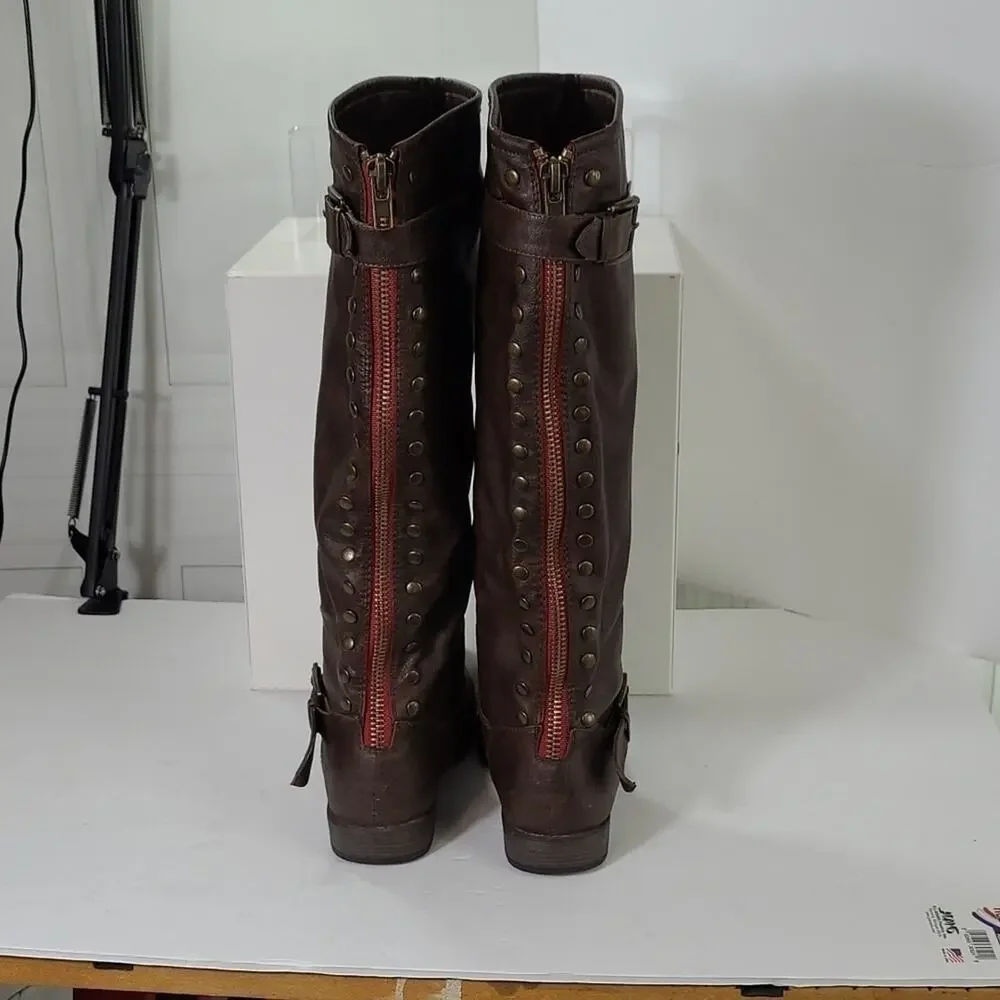Bamboo Montage 83 SZ 6.5 Brown Studded Knee High Riding Equestrian Boots Vegan